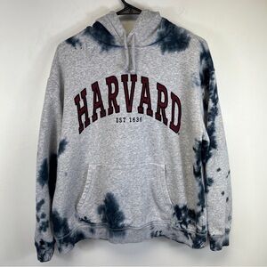 H&M Harvard Crimson Logo Hoodie Sweatshirt Women Sz S Blue Ink Tie Dyed
